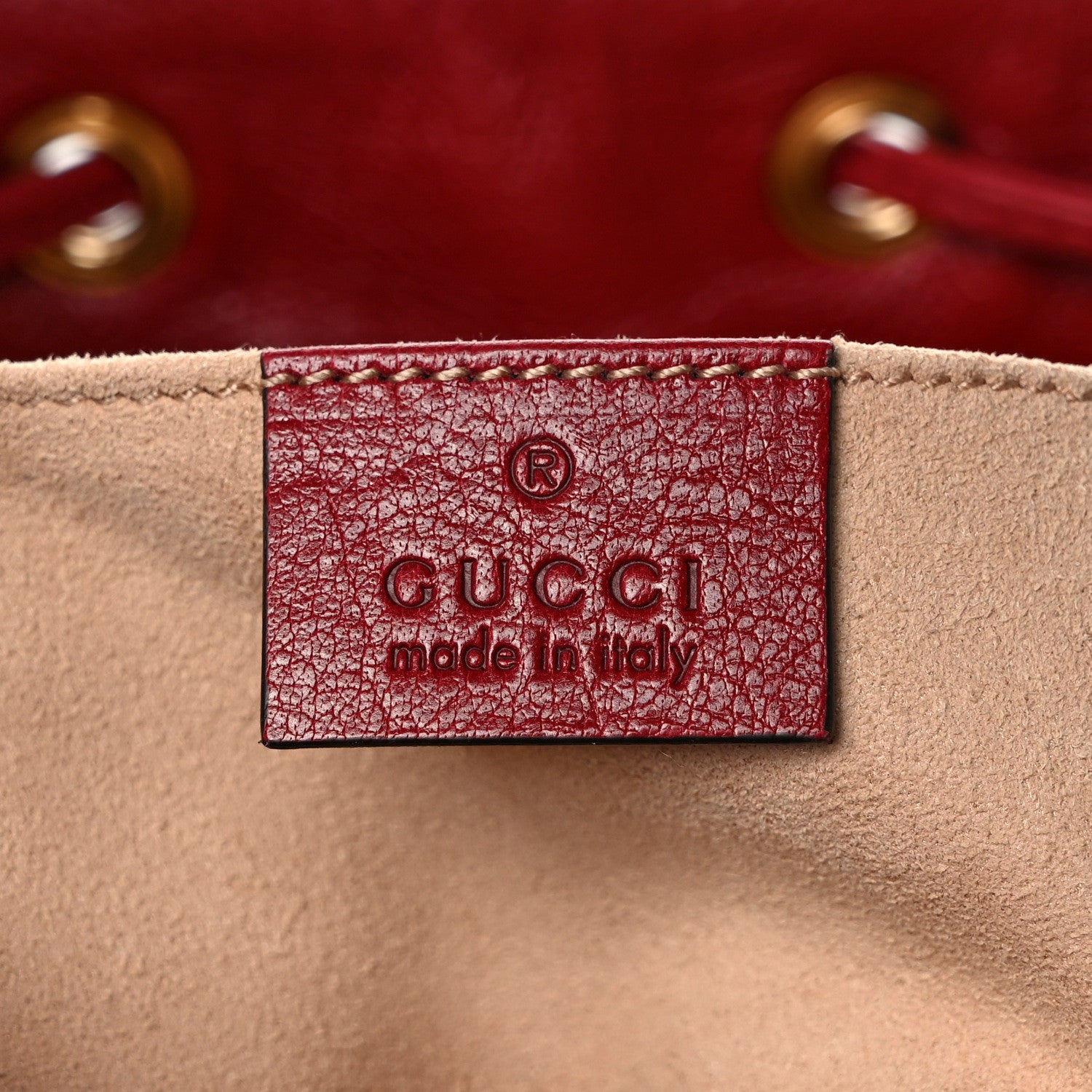Gucci Suede Calfskin Web Medium Rajah Bucket Bag New Blue Romantic Cherry 6 of 9