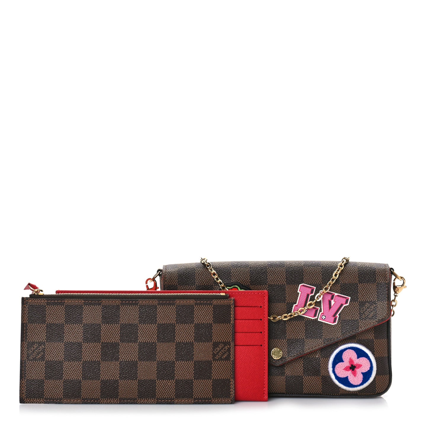 Damier Ebene My LV World Tour Pochette Felicie Chain Wallet Coquelicot