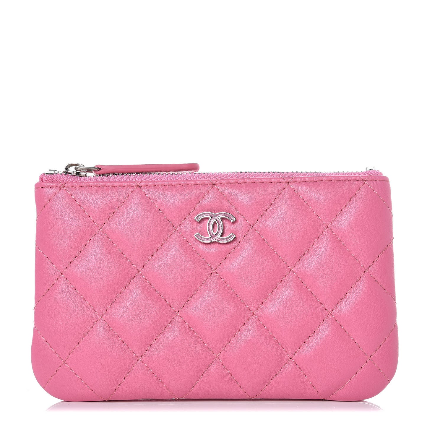 Lambskin Quilted Small Cosmetic Case Pink