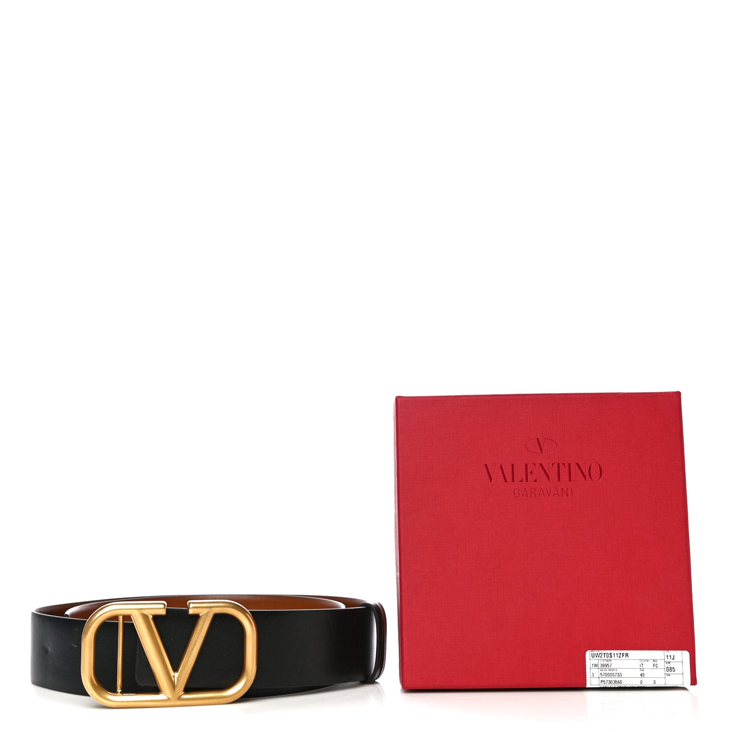 Glossy Calfskin VLogo Reversible 40mm Belt 85 34 Saddle Brown Black