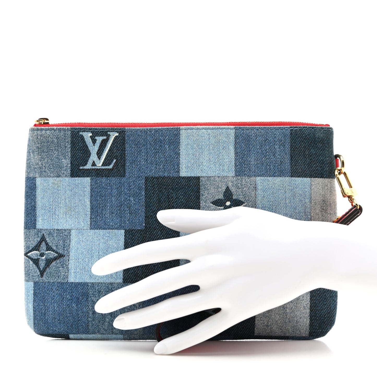 Denim Monogram Patchwork City Pouch Blue Rouge
