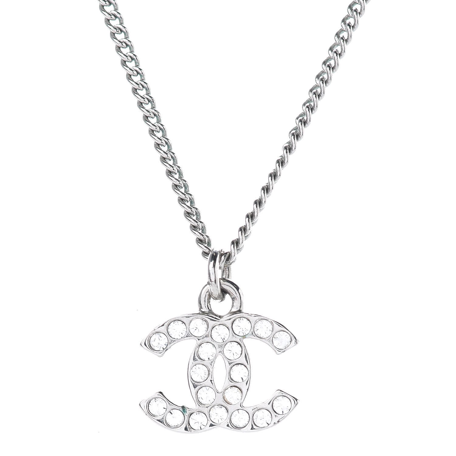 Chanel Crystal Timeless CC Necklace Silver 4 of 5