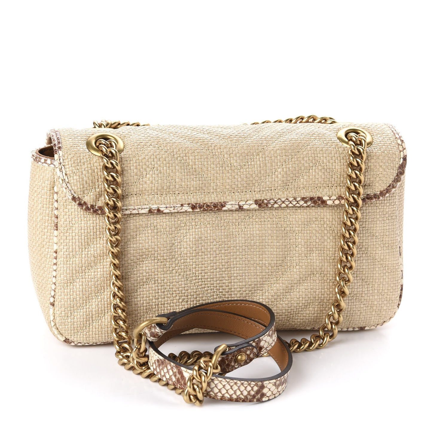 Raffia Elaphe Matelasse Small GG Marmont Shoulder Bag Natural Cream Brown