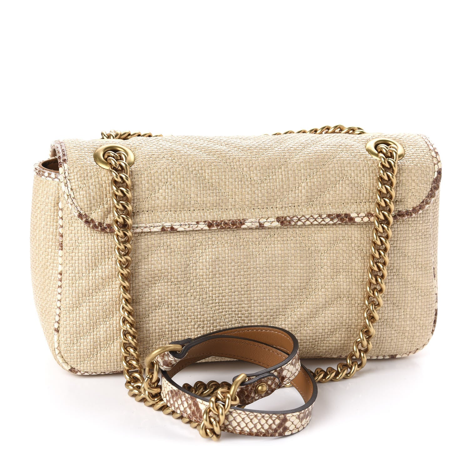 Gucci Raffia Elaphe Matelasse Small GG Marmont Shoulder Bag Natural Cream Brown 3 of 10