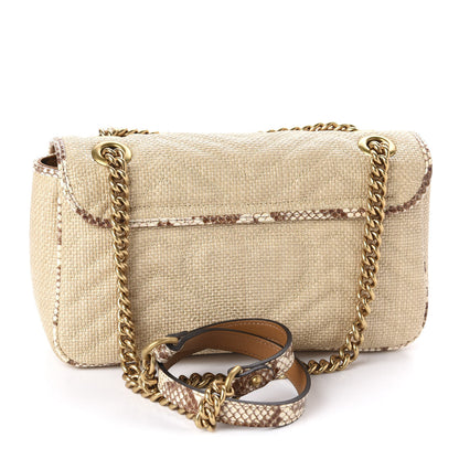 Gucci Raffia Elaphe Matelasse Small GG Marmont Shoulder Bag Natural Cream Brown 3 of 10