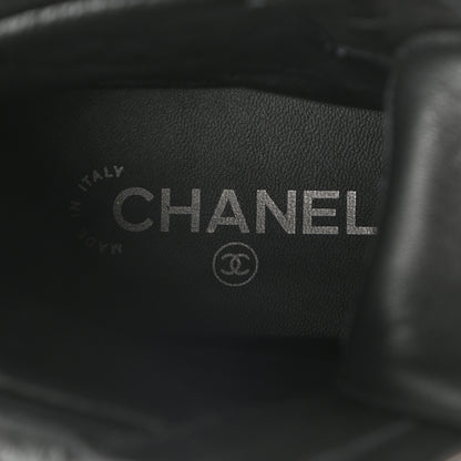 Chanel Calfskin Grosgrain Quilted Lace Up Boots 39 Black Grey 5 of 9
