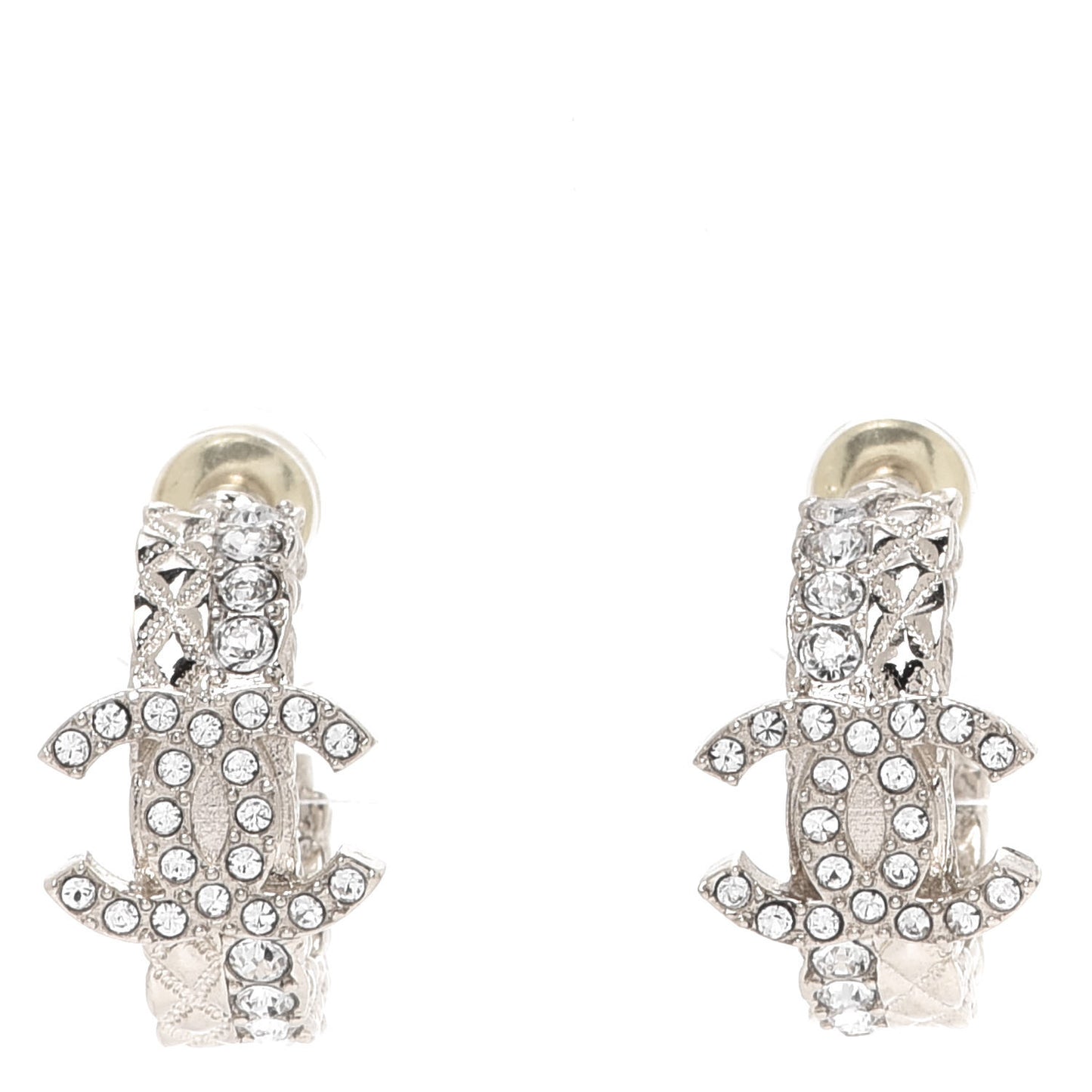 Crystal Quilted CC Hoop Earrings Gold