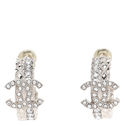 Chanel Crystal Quilted CC Hoop Earrings Gold 1 of 5