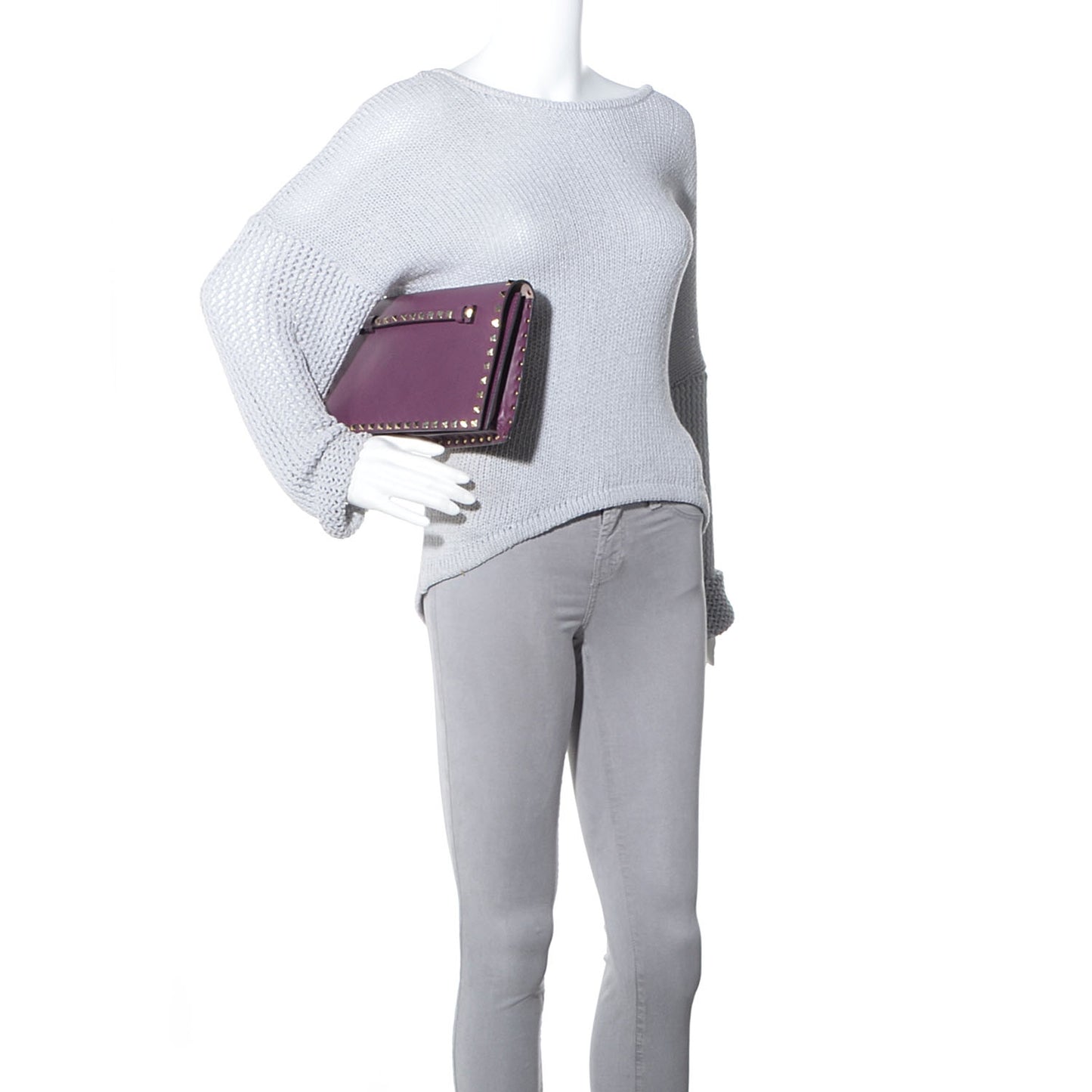 Nappa Rockstud Wristlet Clutch Aubergine