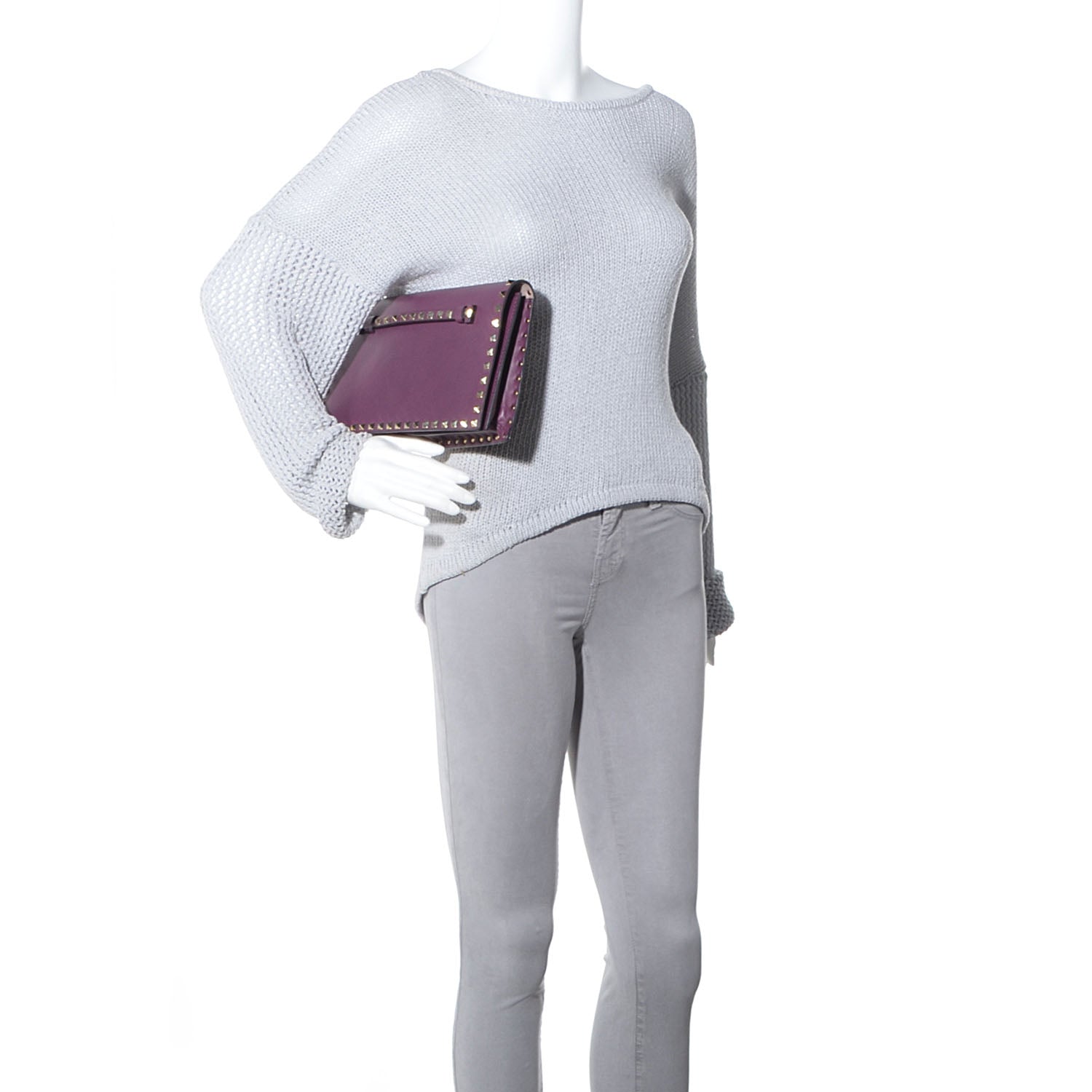 Valentino Garavani Nappa Rockstud Wristlet Clutch Aubergine 2 of 9