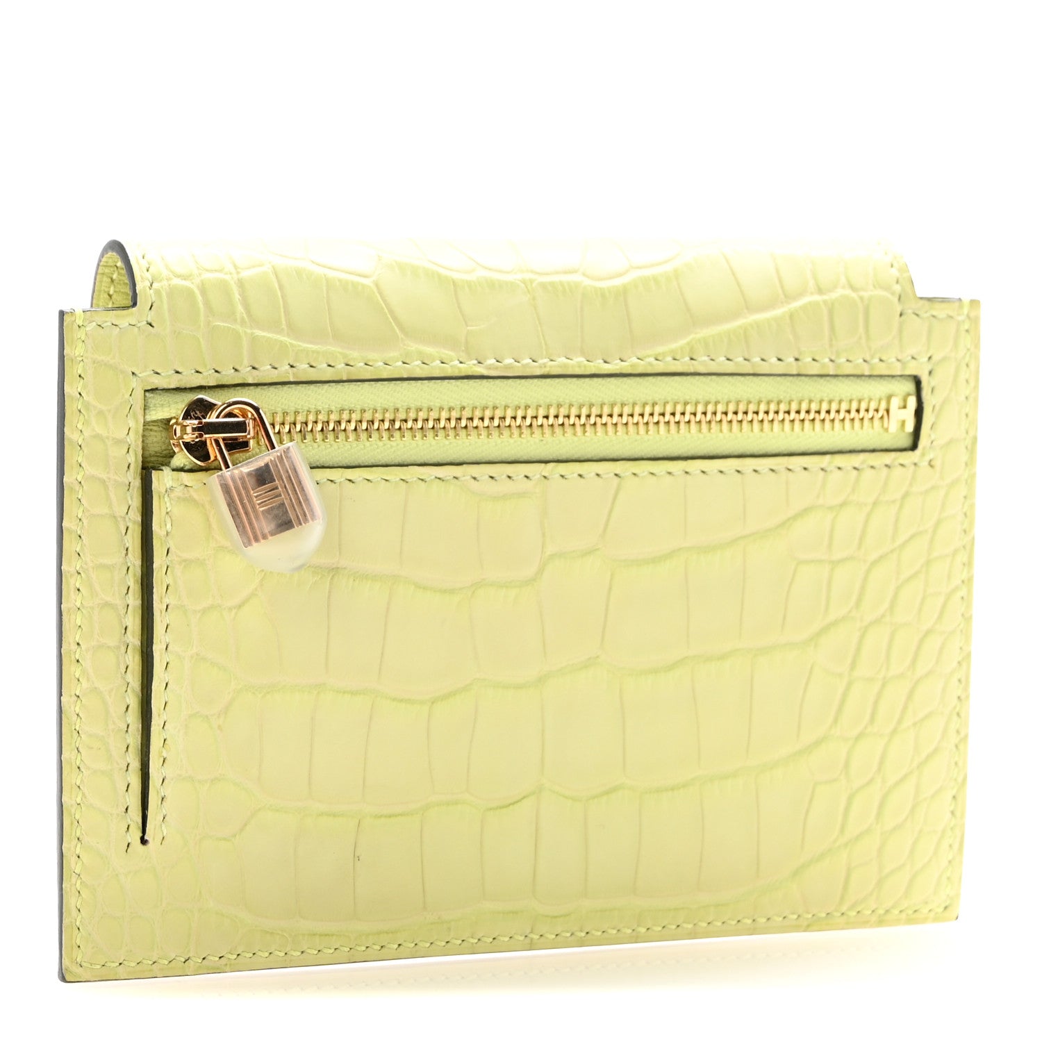 Hermes Matte Alligator Kelly Pocket Compact Wallet Jaune Bourgeon 3 of 10