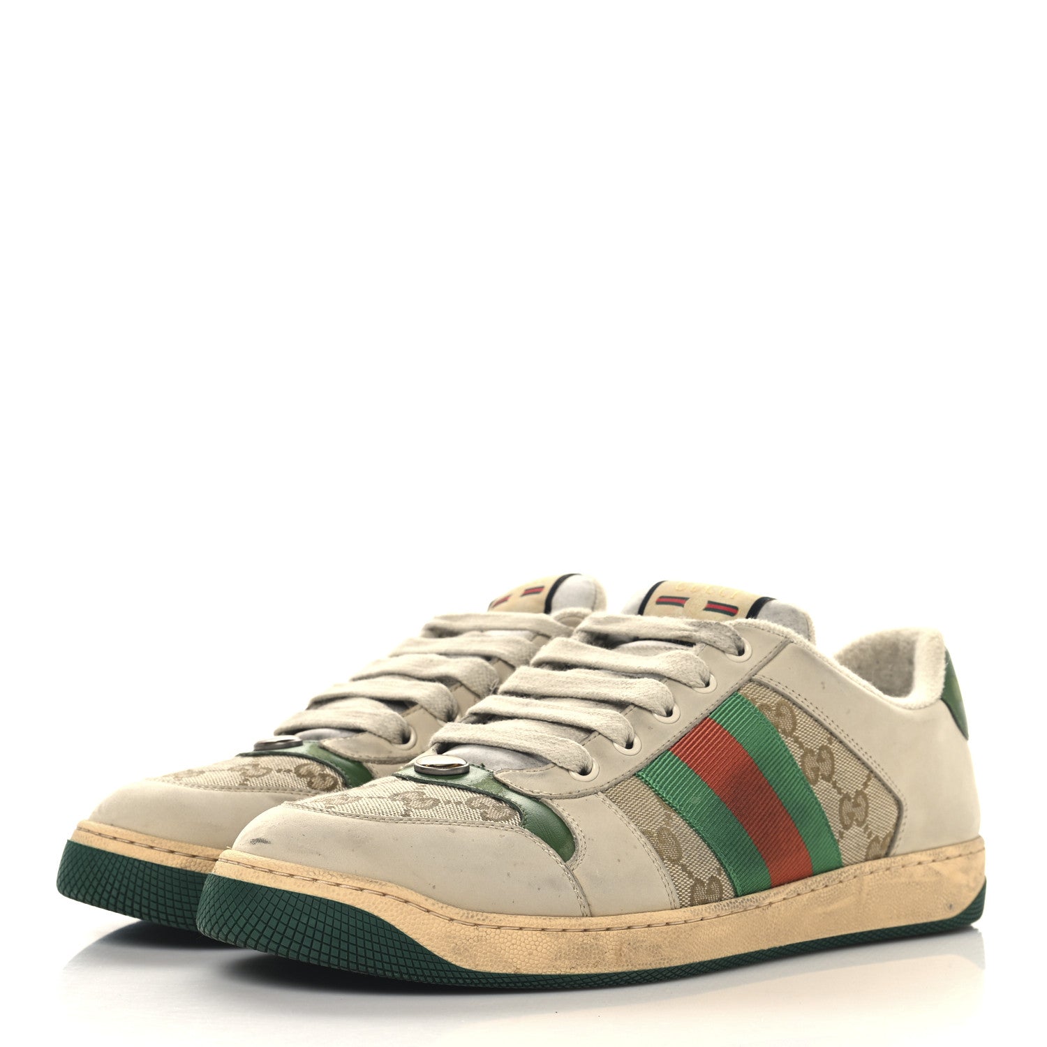 Gucci GG Monogram Nubuck Web Mens Screener Sneakers 9.5 New Sand Dusty Milk Vintage Green 4 of 12