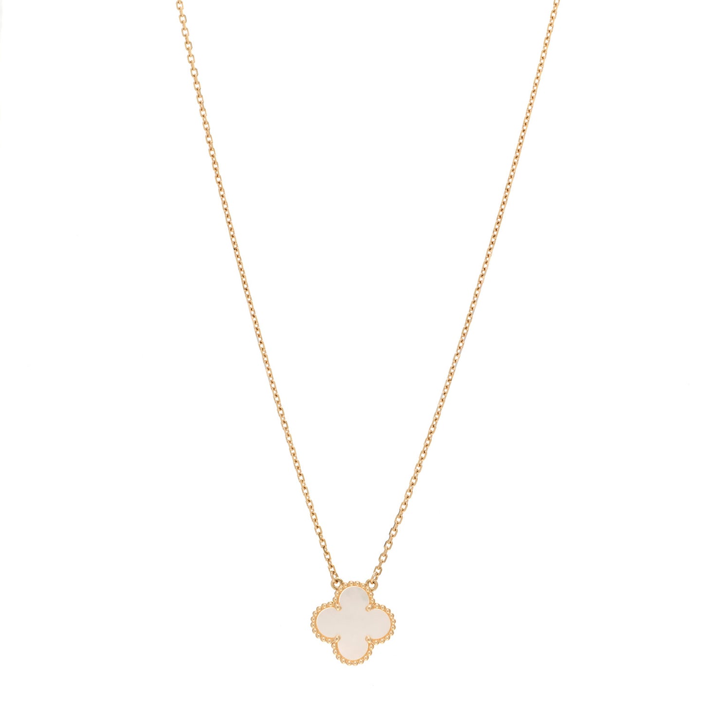 18K Yellow Gold Mother of Pearl Vintage Alhambra Pendant Necklace