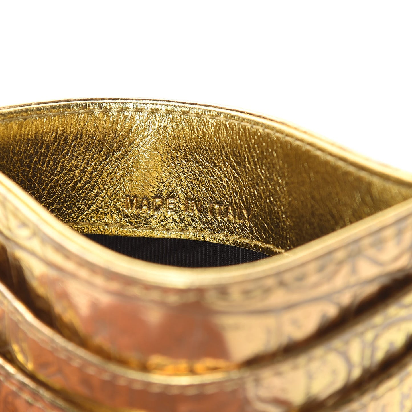 Metallic Calfskin Crocodile Embossed Cocodile Card Holder Gold