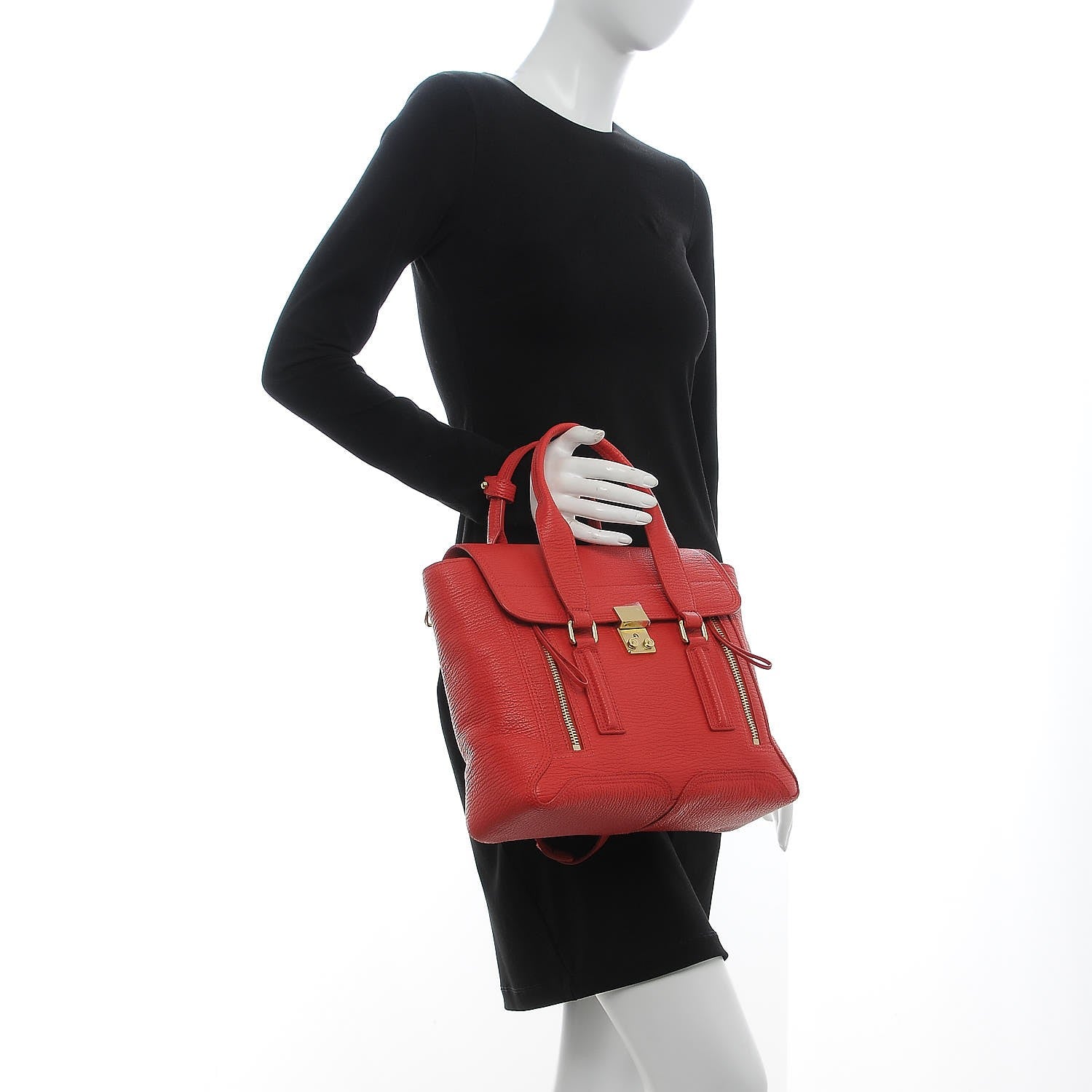 3.1 Phillip Lim 3.1 Textured Calfskin Medium Pashli Satchel Red 3 of 8