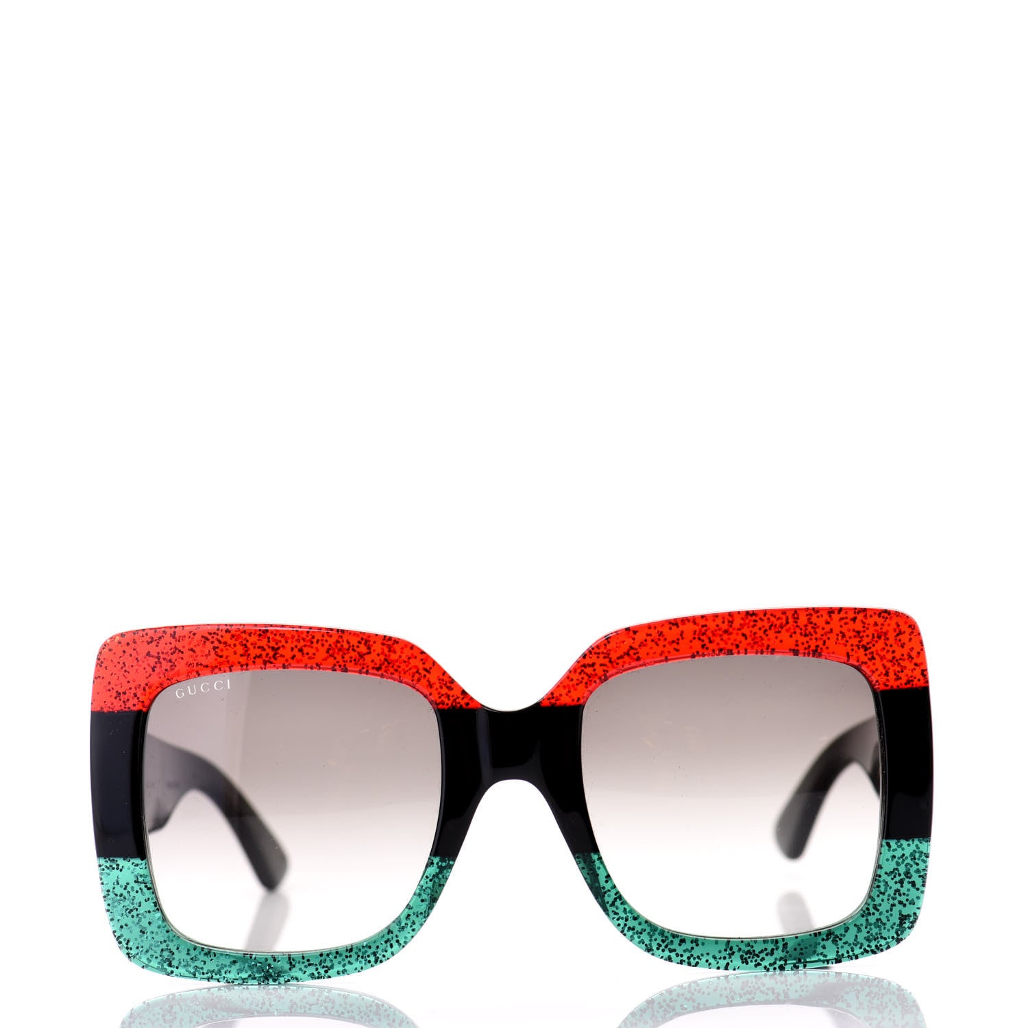Gucci Acetate Square Frame Sunglasses GG0083S Glitter Red Black Green 2 of 8