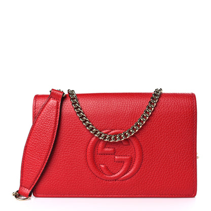 Gucci Pebbled Calfskin Soho Wallet on Chain Tabasco Red 1 of 8