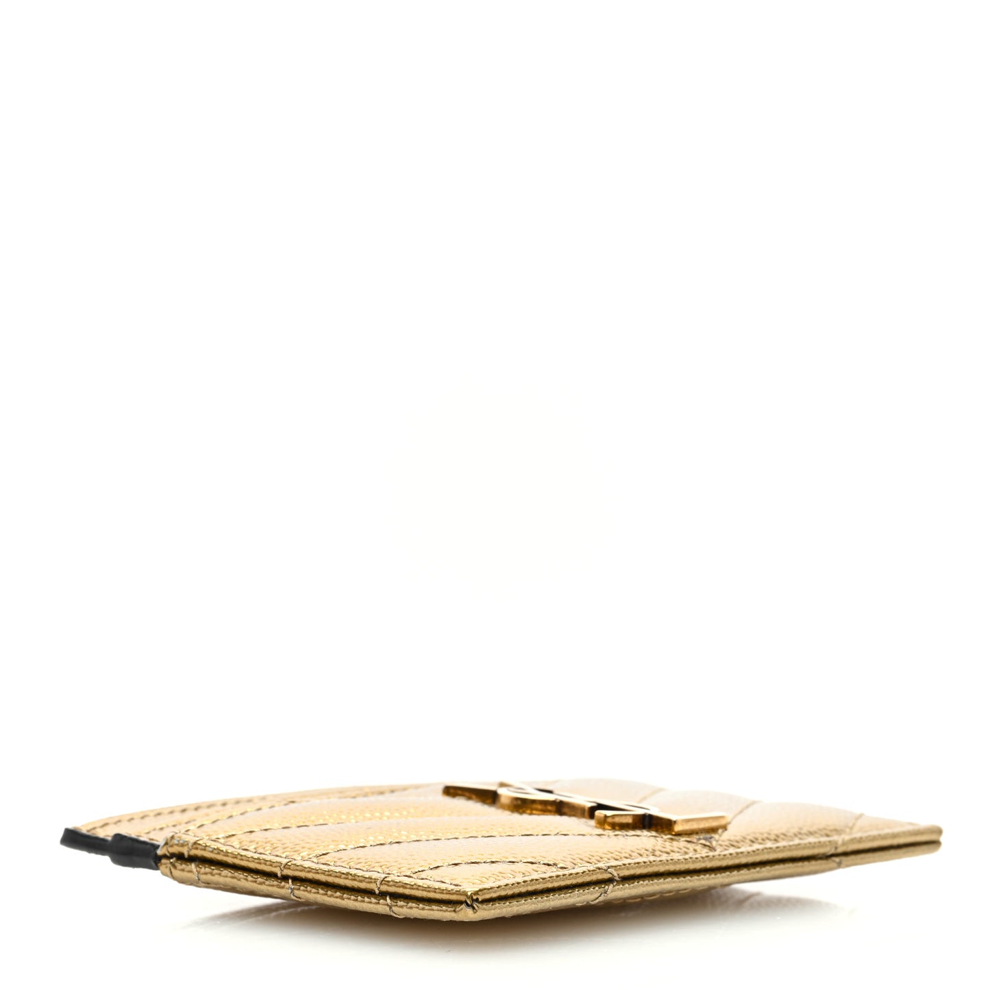 Metallic Grain De Poudre Matelasse Chevron Monogram Credit Card Case Gold