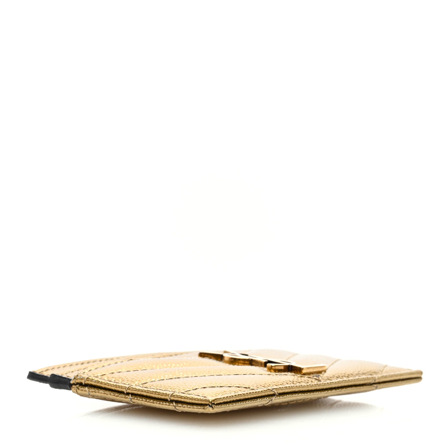 Saint Laurent Metallic Grain De Poudre Matelasse Chevron Monogram Credit Card Case Gold 4 of 7