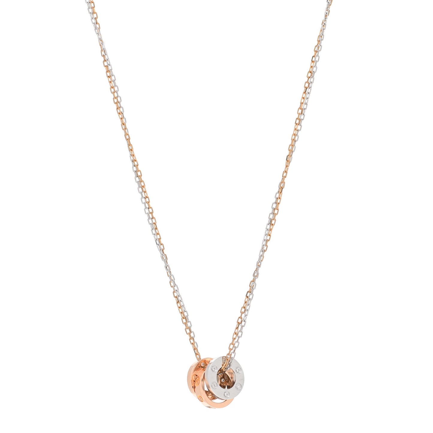 18K White Pink Gold Diamond Three Ring LOVE Pendant Necklace