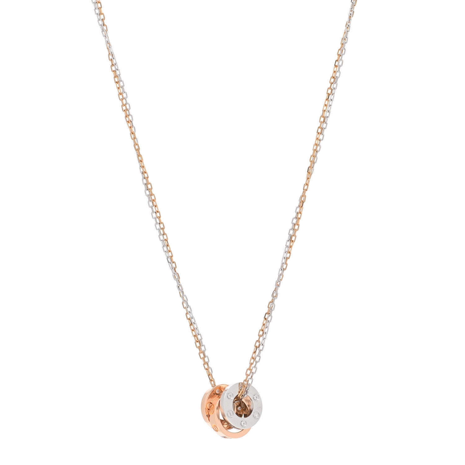 Cartier 18K White Pink Gold Diamond Three Ring LOVE Pendant Necklace 1 of 6