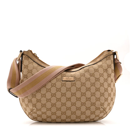 Gucci Monogram Web Medium Half Moon Hobo Gold Pink 1 of 10