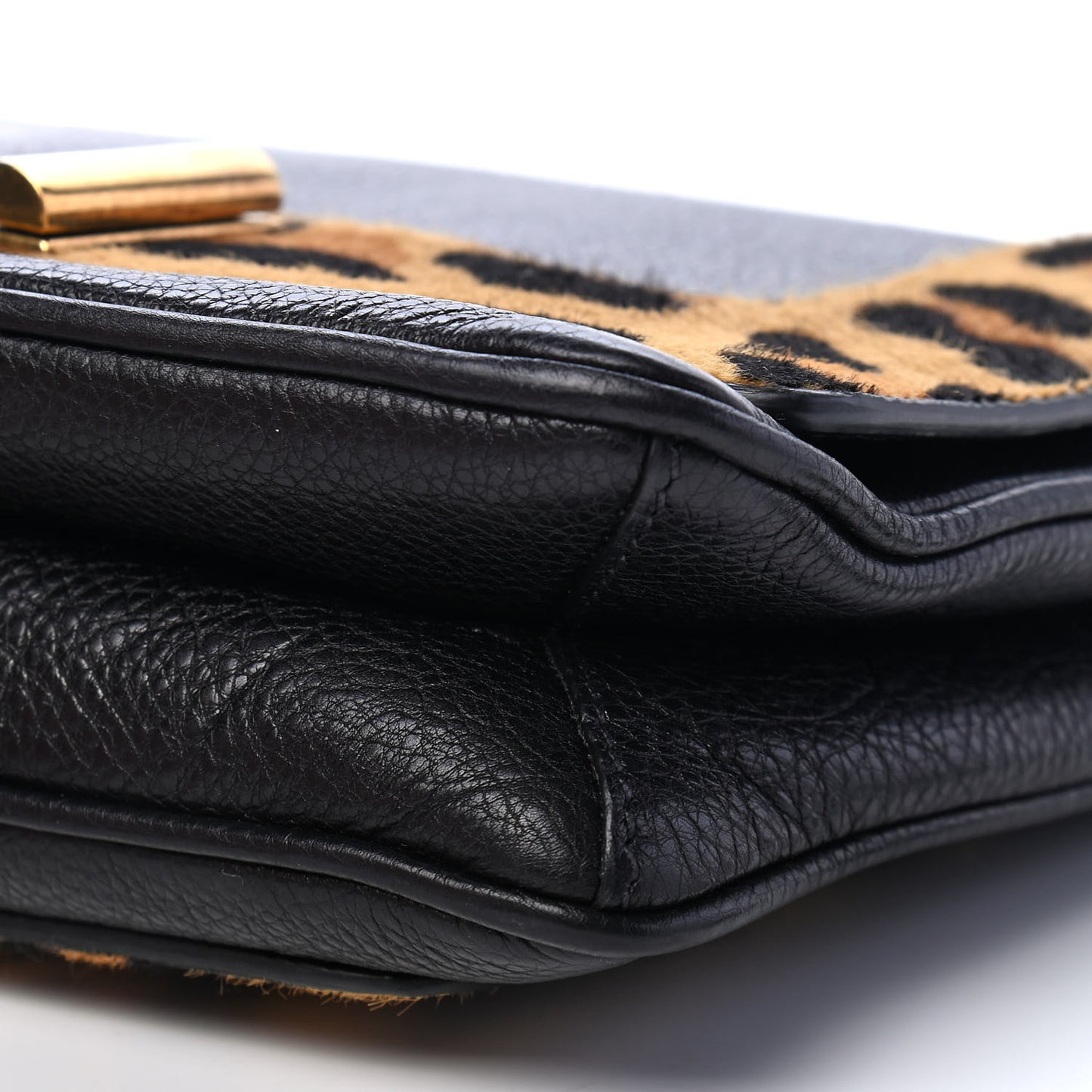 Calfskin Calf Hair Leopard Print Chain Crossbody Bag Black