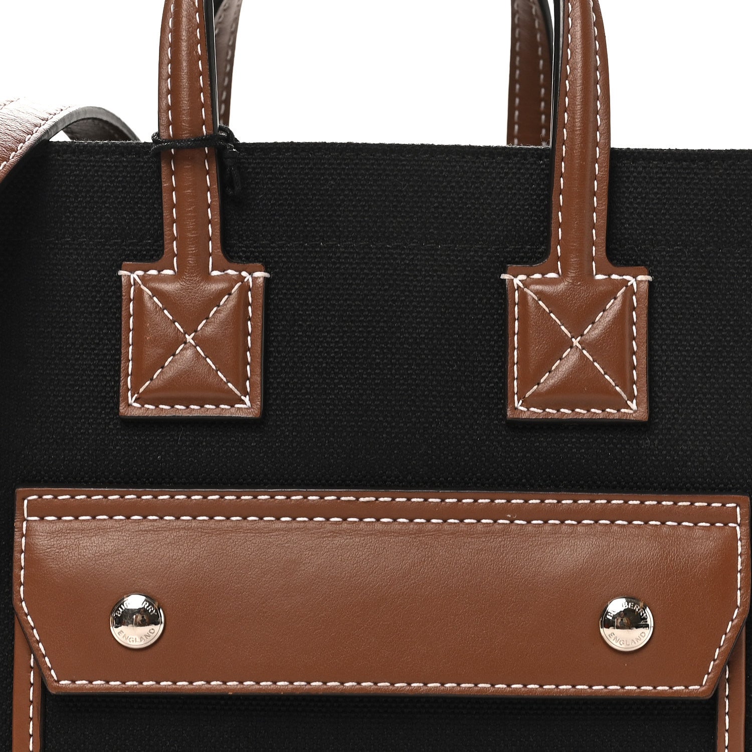 Burberry Canvas Smooth Calfskin Mini Two Tone Freya Tote Black Tan 7 of 9