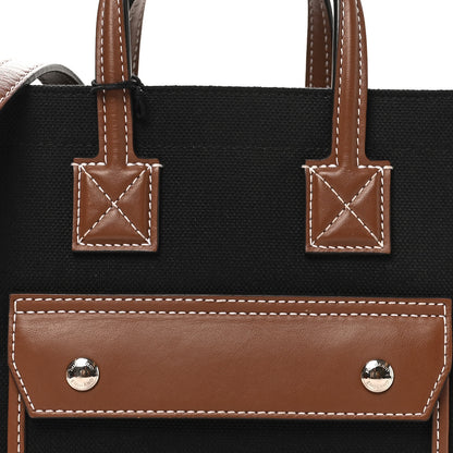 Burberry Canvas Smooth Calfskin Mini Two Tone Freya Tote Black Tan 7 of 9
