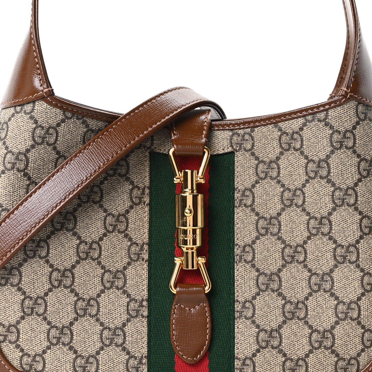 Gucci GG Supreme Monogram Azalea Calfskin Web Small Jackie 1961 Hobo Beige Ebony Brown Sugar 8 of 11