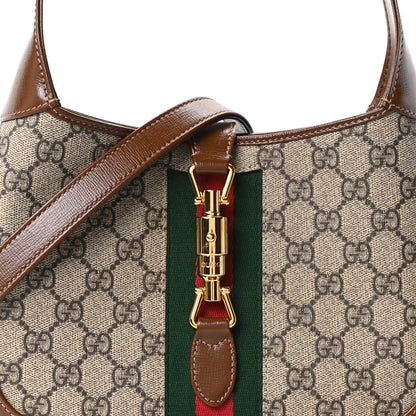 Gucci GG Supreme Monogram Azalea Calfskin Web Small Jackie 1961 Hobo Beige Ebony Brown Sugar 8 of 11
