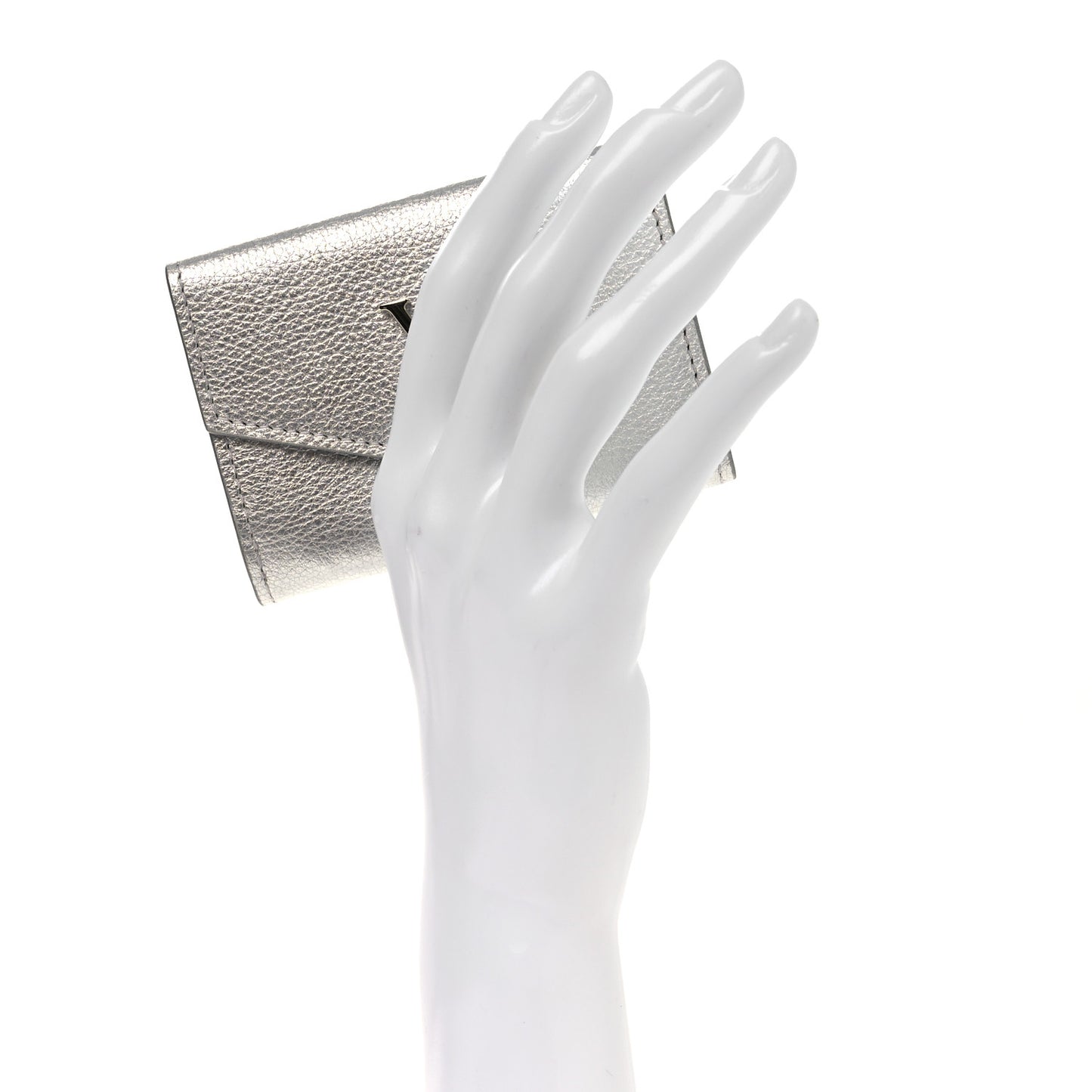 Metallic Calfskin Lockmini Wallet Silver