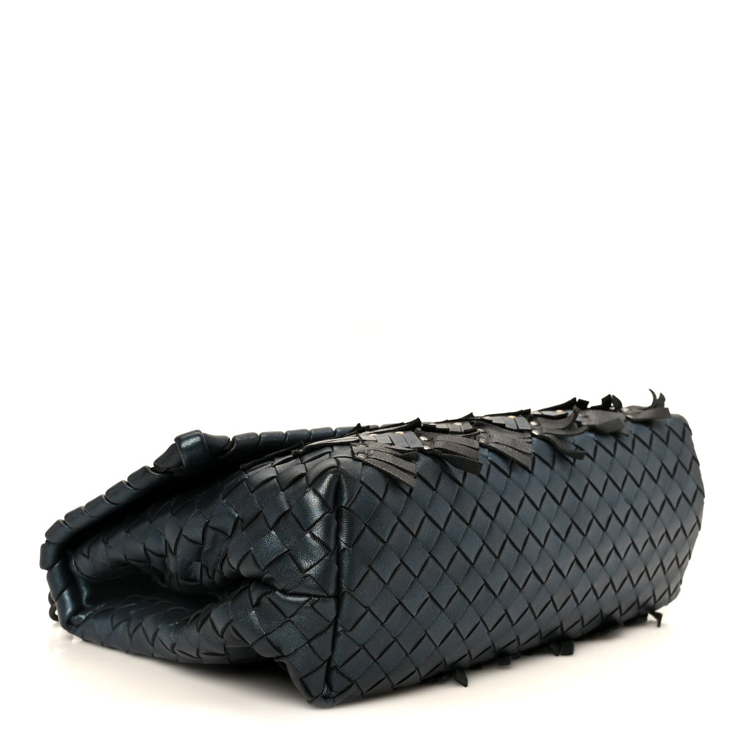 Bottega Veneta Metallic Nappa Intrecciato Fringe Studded Olimpia Bag Blue Black Blue Black 4 of 11