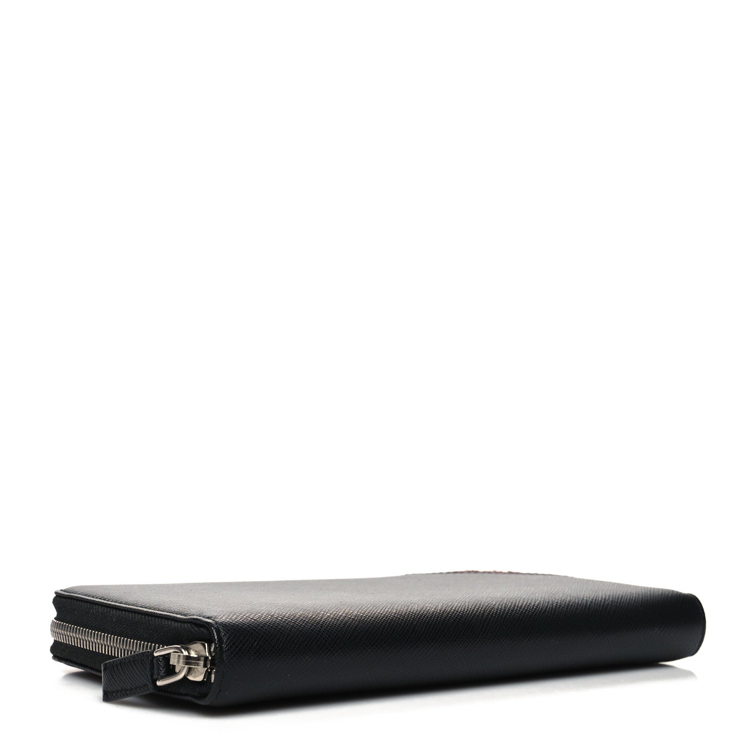 Prada Saffiano Metal Large Zip Around Travel Wallet Black Rubino 4 of 11