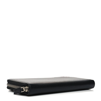 Prada Saffiano Metal Large Zip Around Travel Wallet Black Rubino 4 of 11