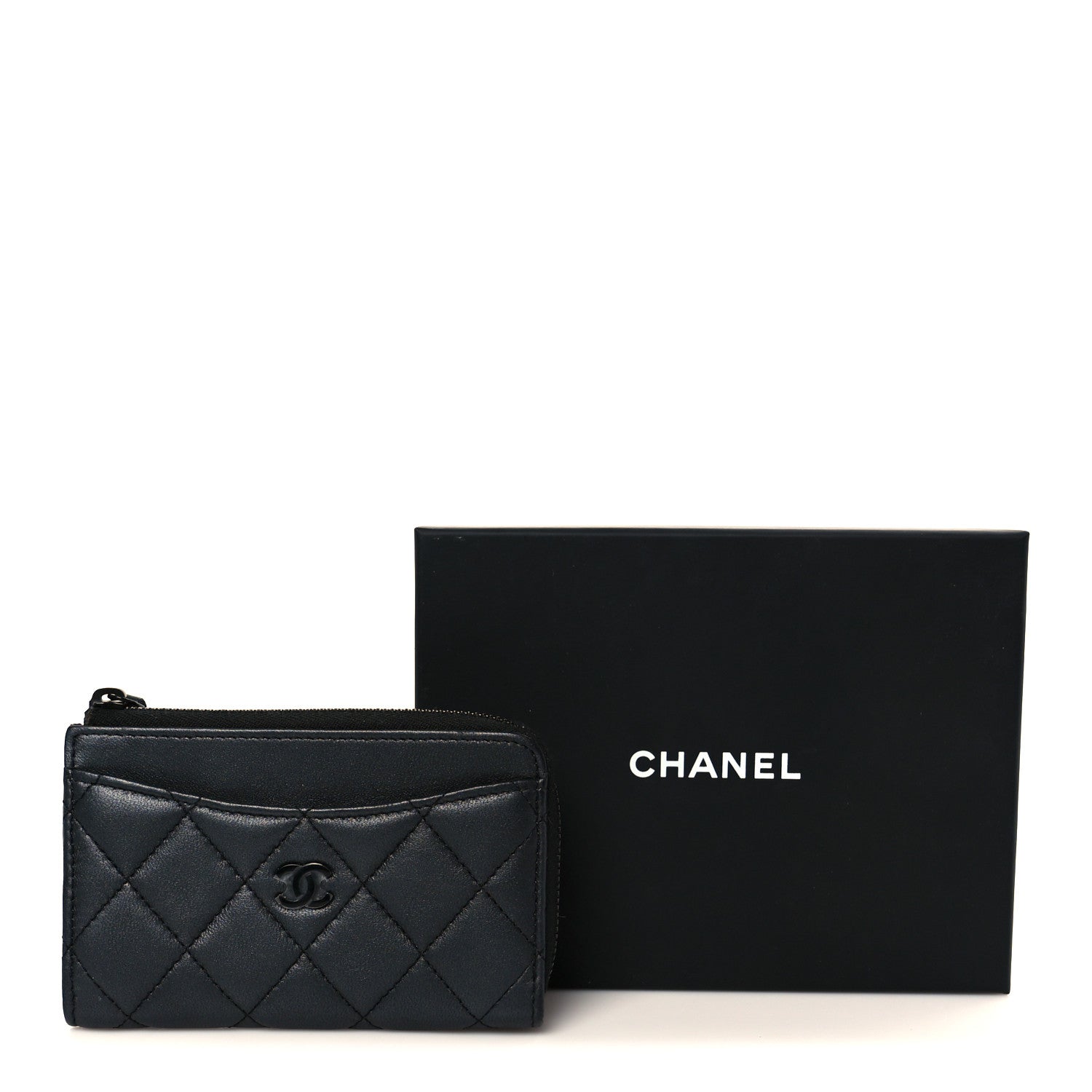 Chanel Pearly Lambskin Quilted Zip Card Holder So Black 1789205