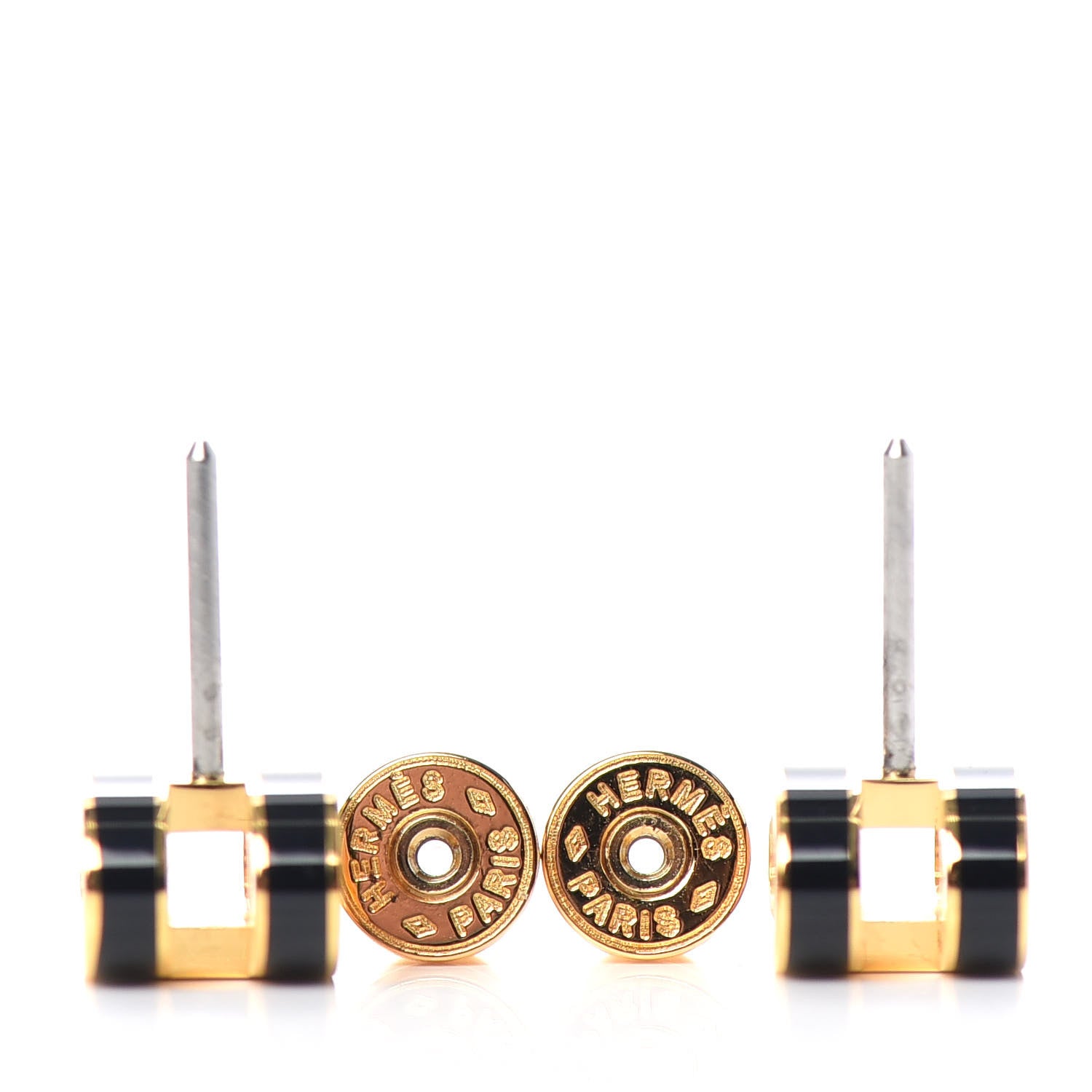 Hermes Gold Lacquered Mini Pop H Earrings Black 3 of 3