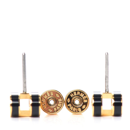 Hermes Gold Lacquered Mini Pop H Earrings Black 3 of 3