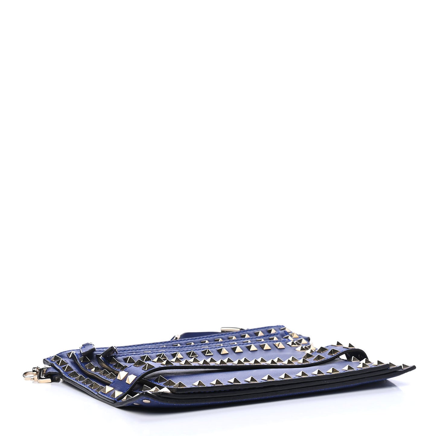 Vitello Rockstud Triple Zip Crossbody Bag Blue Delft