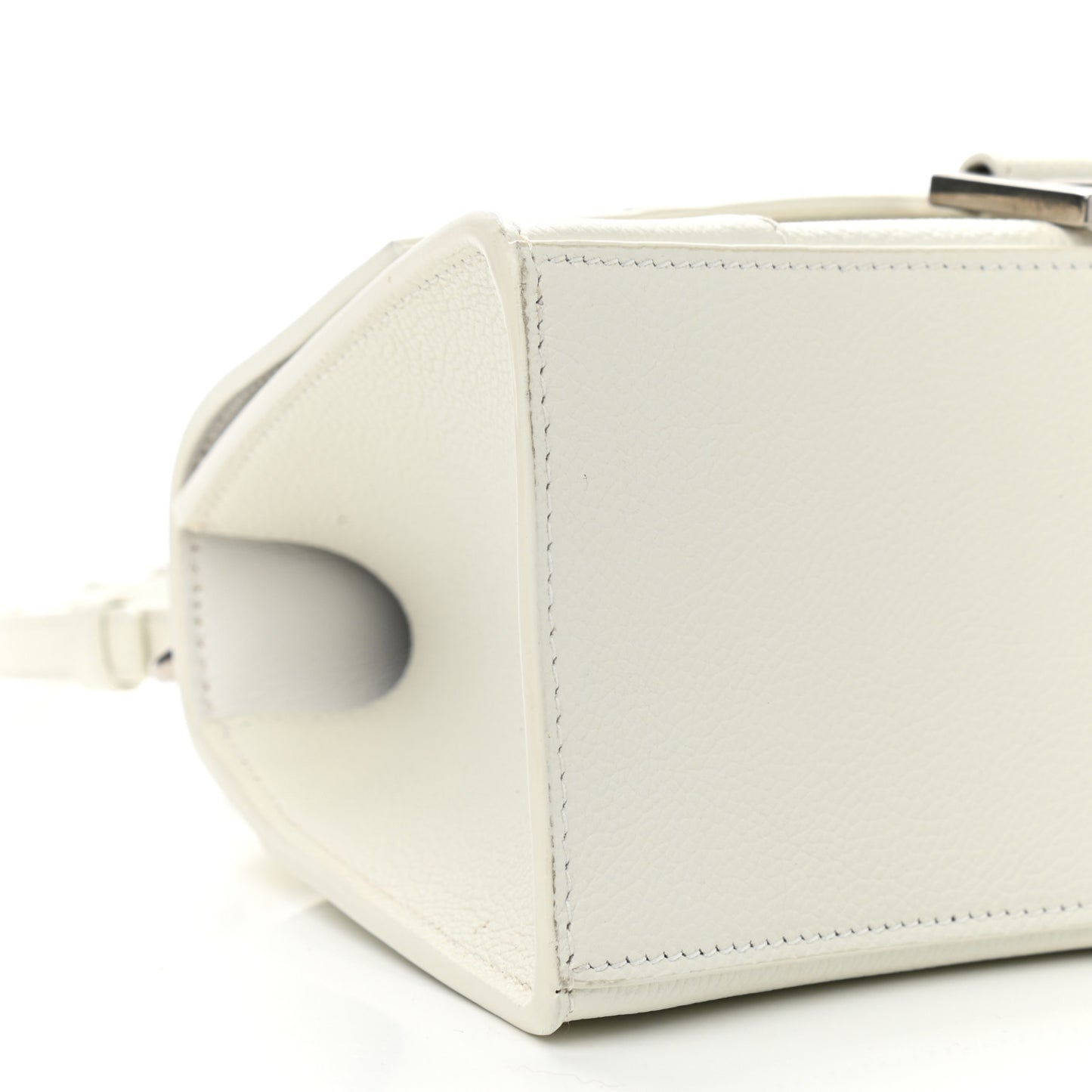 Grained Calfskin Small Hourglass Top Handle Bag White