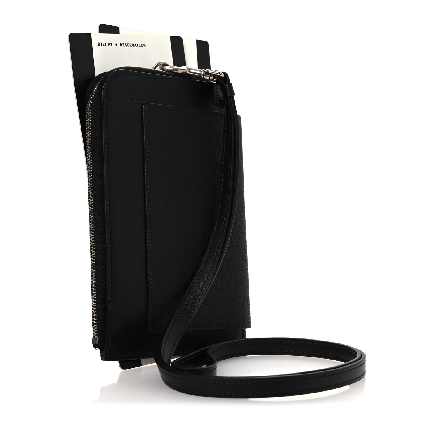 Textured Calfskin Passport Phone Holder Black