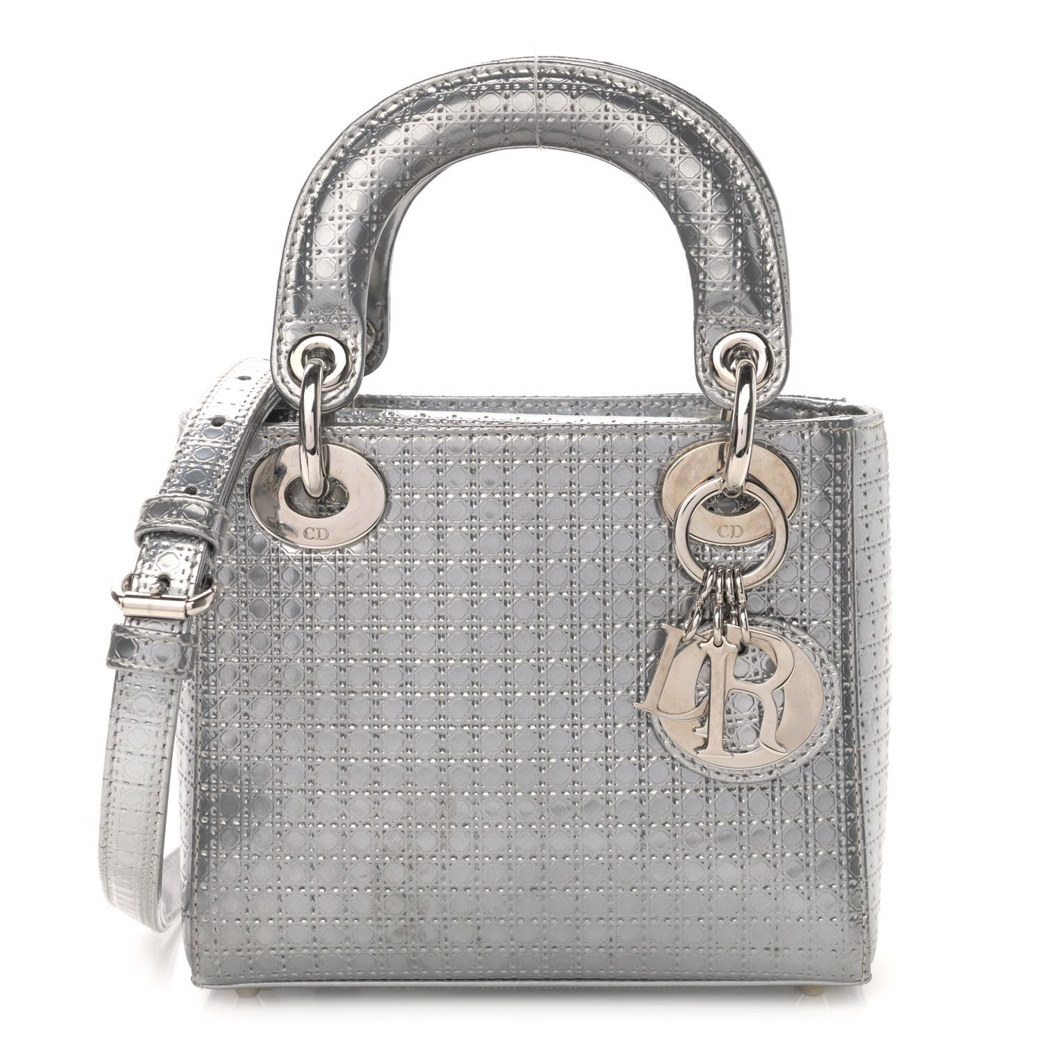 Christian Dior Metallic Patent Micro-Cannage Mini Lady Dior Silver 1 of 12