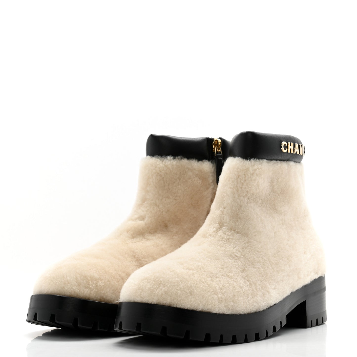Shearling Lambskin Logo Ankle Boots 37 Ivory Black