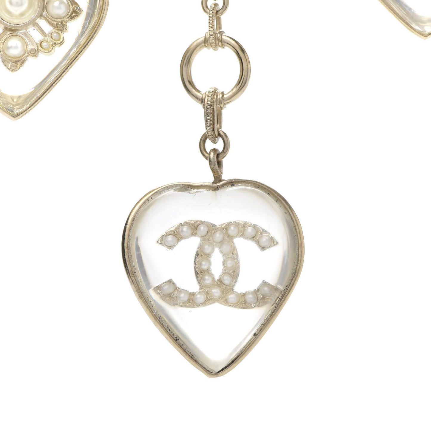 Resin Pearl Heart CC Pendant Necklace Gold