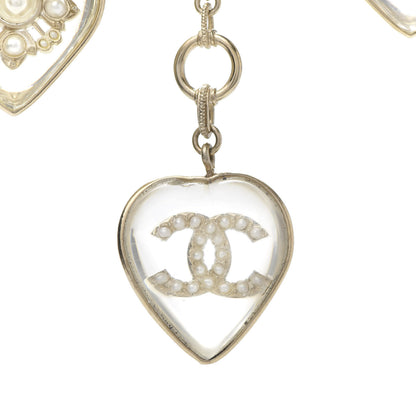 Chanel Resin Pearl Heart CC Pendant Necklace Gold 4 of 8