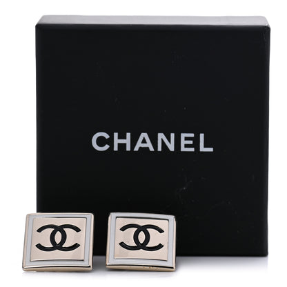 Chanel Metal Enamel CC Square Earrings Gold Black White 5 of 5