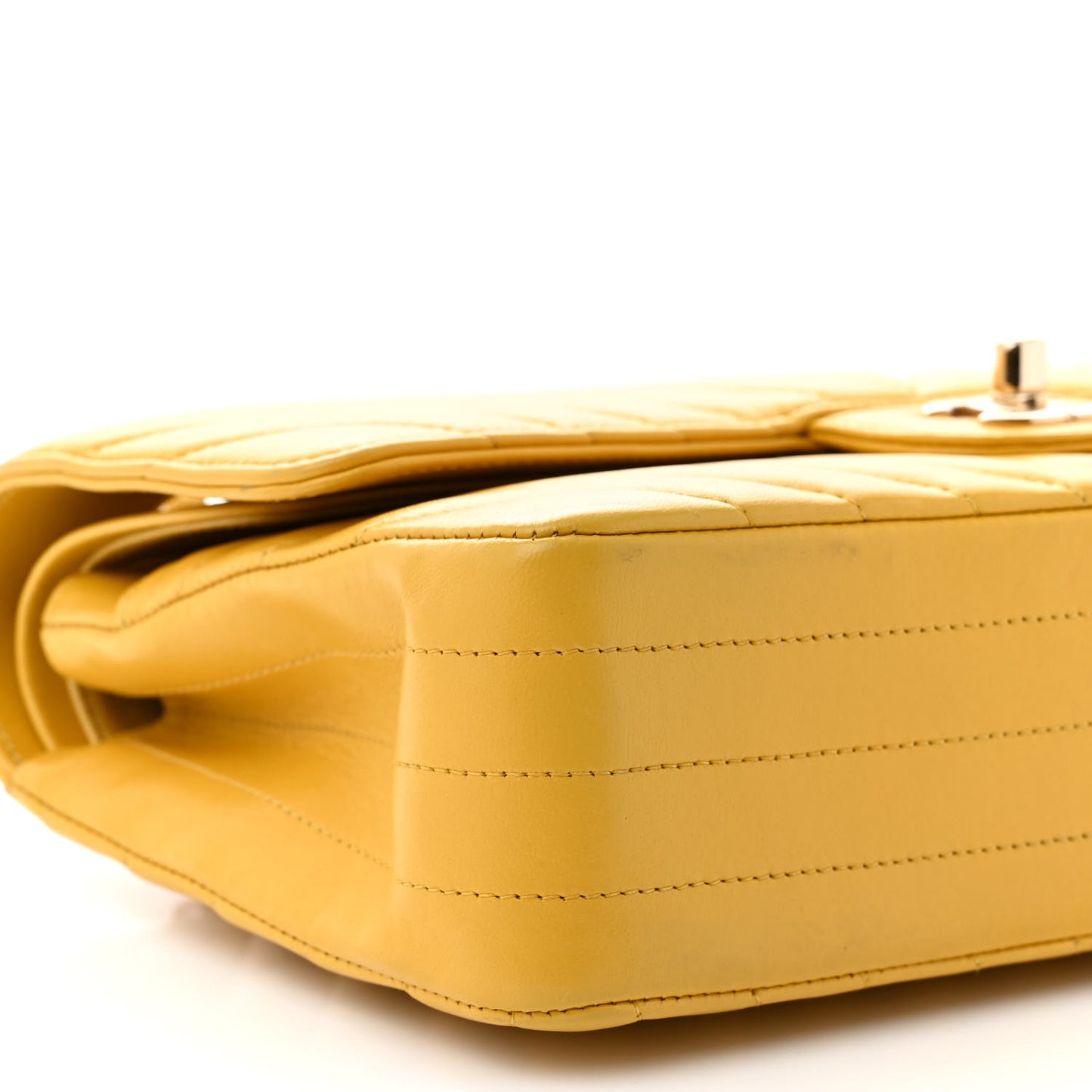 Lambskin Chevron Quilted Medium Double Flap Yellow
