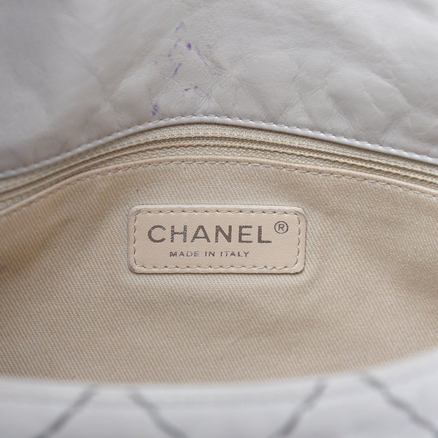 Glazed Goatskin Double Stitch Flap Light Grey