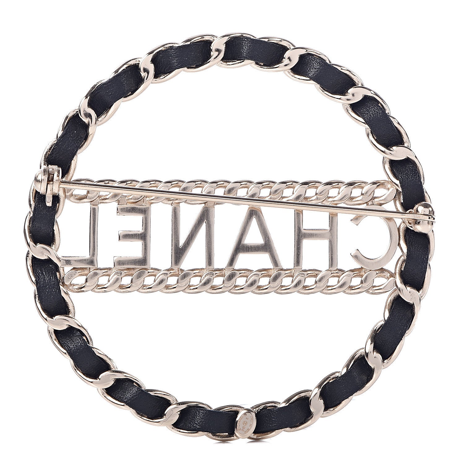 Chanel Lambskin Chain Logo Brooch Black Gold 3 of 5