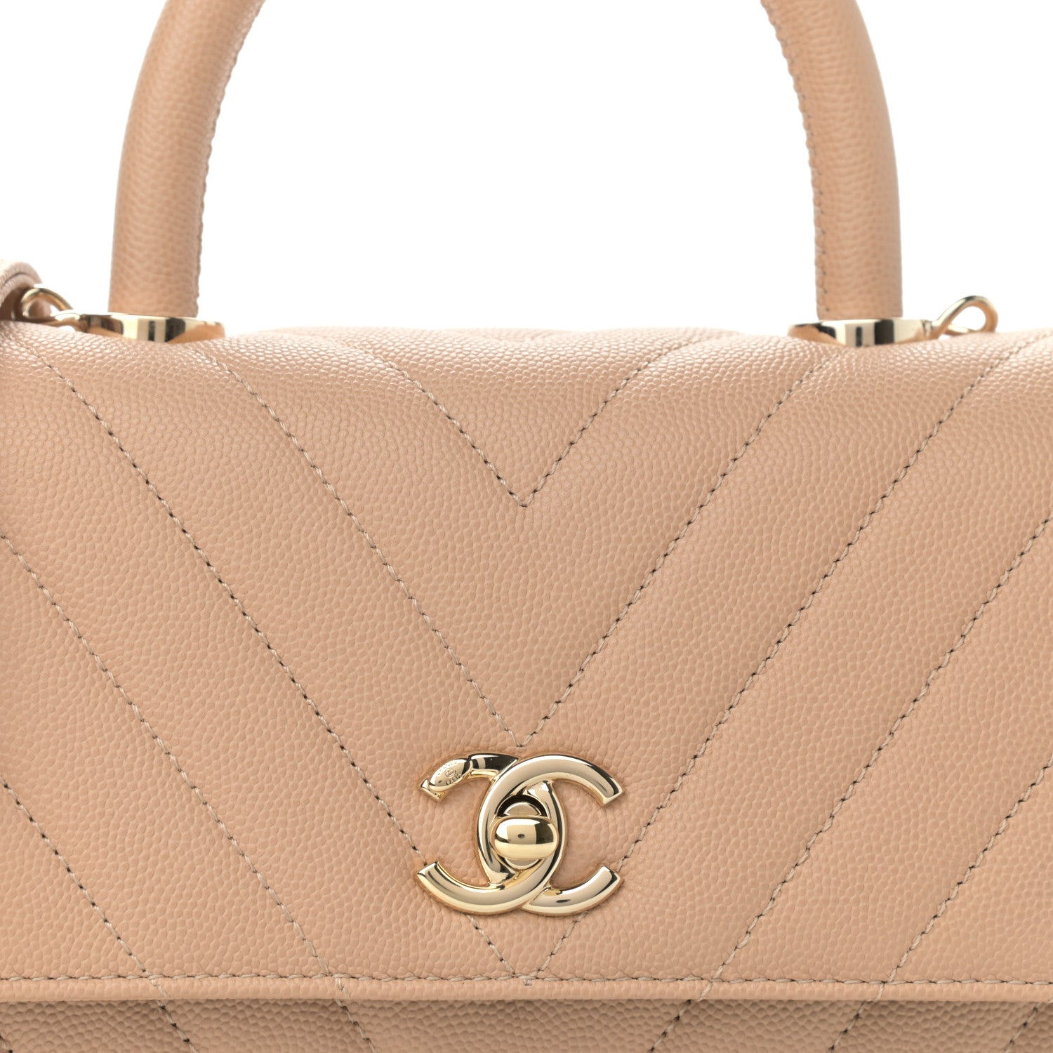Chanel Caviar Chevron Quilted Mini Coco Handle Flap Beige 8 of 12